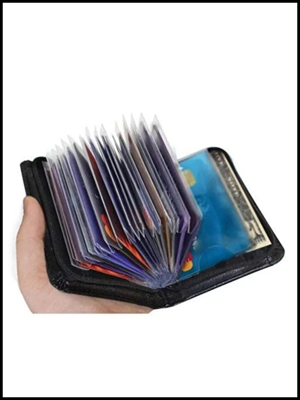 RFID Blocking Genuine Leather Zipper Wallet, 36 Card Slots Slim Organizer